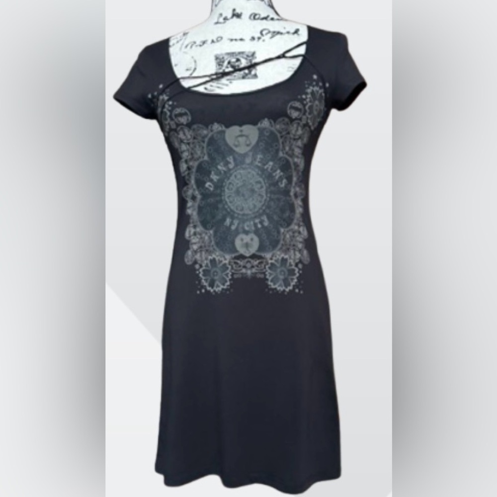 DKNY. Black Graphic Dress. Size XS